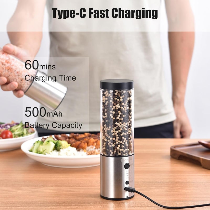 HOWTOOL Larger Capacity Electric Salt and Pepper Grinder Set, Rechargeable Salt and Pepper Shakers Set, Kitchen Gadgets Salt and Pepper Mill - Image 5